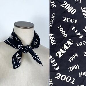 Vtg Echo 1999 2000 2001 Y2K Design Silk Scarf 21" x 21 1/2" Square Black White*
